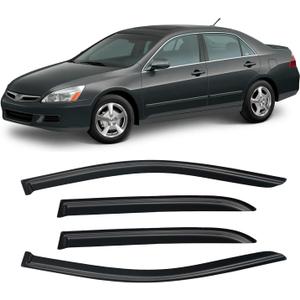 Window Visors for Honda Accord 2003-2007, Rain Guards Shields Vent Deflector Shade Dark Smoke 2004 2005 2006 03 04 05 06 07, Tape-On, 4PCS (For Honda Accord 2003-2007)