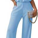 Women Summer Casual Dressy Sleeveless Smocked Wide Leg Linen Jumpsuits Rompers 2025 Trendy Travel Outfit L