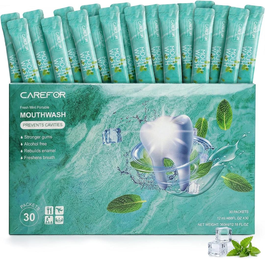 Mouthwash Travel Size Portable Packets to Go, Alcohol & Fluoride Free Fresh Mint MouthwashStrips for Superior Oral Hygiene,30 Individual Disposable Mouthwash Packs(Pack of 30) (Green)