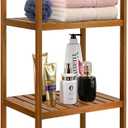 Utoplike Teak Wood Bathroom Shelf Organizer Stand, Standing Shelves Shower Caddy Units, Freestanding 4 Tier Bath Storage for Floor, Kitchen, Office, 30D x 40W x 110H cm