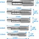 6-Piece NPT Pipe Tap Set, 1", 3/4", 1/2", 3/8", 1/4", 1/8" NPT Tap Set, Carbon Steel Hand Threading Plumbing Tap Set for Accurate Threads, Assorted Plumbers Mechanics DIY Thread cutting tools