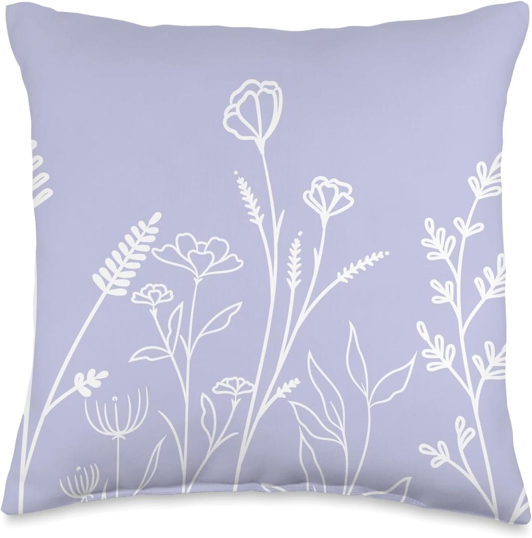 Summer Wildflowers Pattern Pastel Design Floral Periwinkle Throw Pillow (16x16)
