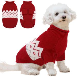 Queenmore Warm Dog Sweater, Soft Pet Knitwear, Knitted Pullover, Vlentines Day Gifts Winter Pet Clothes for Dogs Cats Red, Small