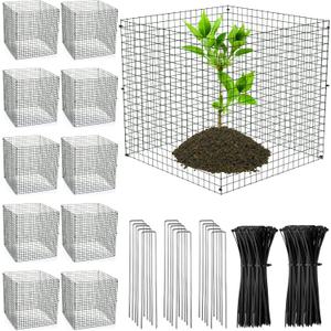 Zubebe 5 Sets Pack Small Wire Plant Protectors 12 x12 inches Square Plant Protectors from Animals Garden Plant Protector with Ground Stakes and Nylon Ties