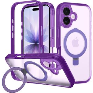for iPhone 17 Case with Magnetic Invisible Stand [Compatible with MagSafe] Military Drop Protection Shockproof Slim Translucent Skin-Touch Case Cover Violet