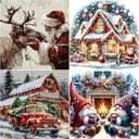2 x AREOPNMG 4pack Christmas Diamond Painting Kits for Adults Beginners,5D Santa Claus Gnome Diamond Art,DIY House Truck Full Round Drill Diamond Dot Gem Art Kits,Home Wall Decor 12x12 Inch