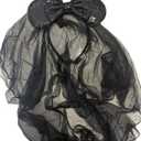 CLGIFT Bride Minnie Ears Headband with White Veil, Honeymoon Ears for Wedding and Bachelorette Party (Black & Black)