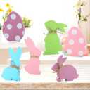 Easter Decorations, 6 pcs Wooden Easter Bunny Egg Signs for Table Centerpiece Tiered Tray Decor Home Indoor Office Party Farmhouse Decor