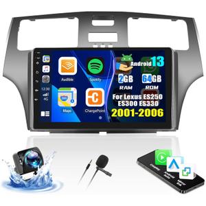 CAMECHO 2+64G Android 13 Car Stereo for Lexus ES250 ES300 ES330 2001-2006, Wireless CarPlay Radio & Android Auto Car Radio, 9" Touch Screen in-Dash GPS with Bluetooth WiFi RDS SWC Mirror Link