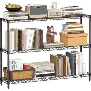 Homeiju 3-Tier Kitchen Storage Shelf, 41" Wide Adjustable Standing Metal Shelving Unit with Removable Wooden Boards, Heavy Duty for Pantry, Bathroom, Garage, Entryway, Plant Stand, Black