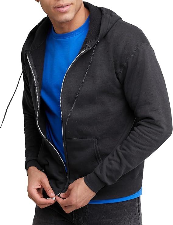 Hanes Men's Zip-up Hoodie, Ecosmart Fleece Full-zip Hoodie for Men, Hooded Sweatshirt, M, Black