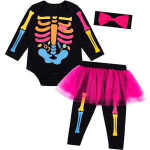 Baby Girls Newborn Skeleton Halloween Costume Outfit Funny Long Sleeve Skull Tulle Skirt Romper Set (18-24 Months, Black)