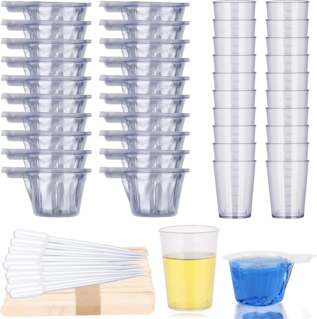 Gartful Epoxy Resin Tool Kit, 20Pack 50ml Plastic Graduated Cups, 200 Pack 40ml Disposable Measuring Cups, 10 Pack 15ml Droppers, 50 Pack Wooden Stir Sticks, Casting DIY Set for Art Craft, Pack of 280