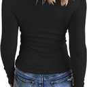 HERILIOS Women Casual Long Sleeve Tunic Tops V-Neck T Shirts Criss Cross Ribbed Casual Tee Slim Fitted Fall Blouse (Black, XXL)