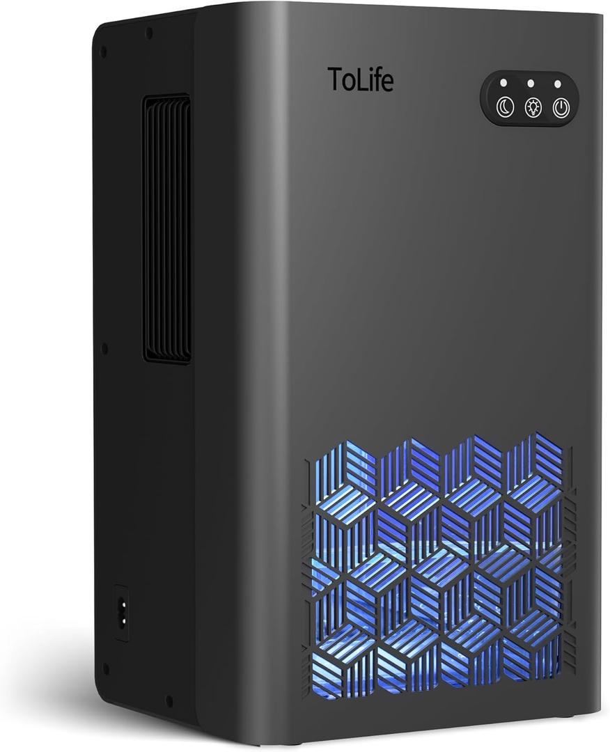 ToLife Dehumidifiers for Home 95 OZ Water Tank, 1000 sq.ft Dehumidifier for Basement Bedroom Bathroom with Auto Shut Off 7 Colors LED Light,Grey