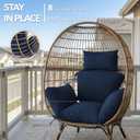 Egg Chair Cushion with 8 Securing Straps, Water-Repellent & Fade-Resistant Faux Linen, Removable Cover, Replacement Cushion for Most Single Outdoor Hanging Swing Egg Chairs Navy