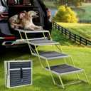 Dog Stairs for Large Dogs - Reflective 20" Wide Dog Car Ramp, 4-Step Aluminum Stairs with Non-Slip Carpet - Foldable Design for Trucks/SUVs/Beds - Heavy Duty 200Lbs Capacity for Large Breeds