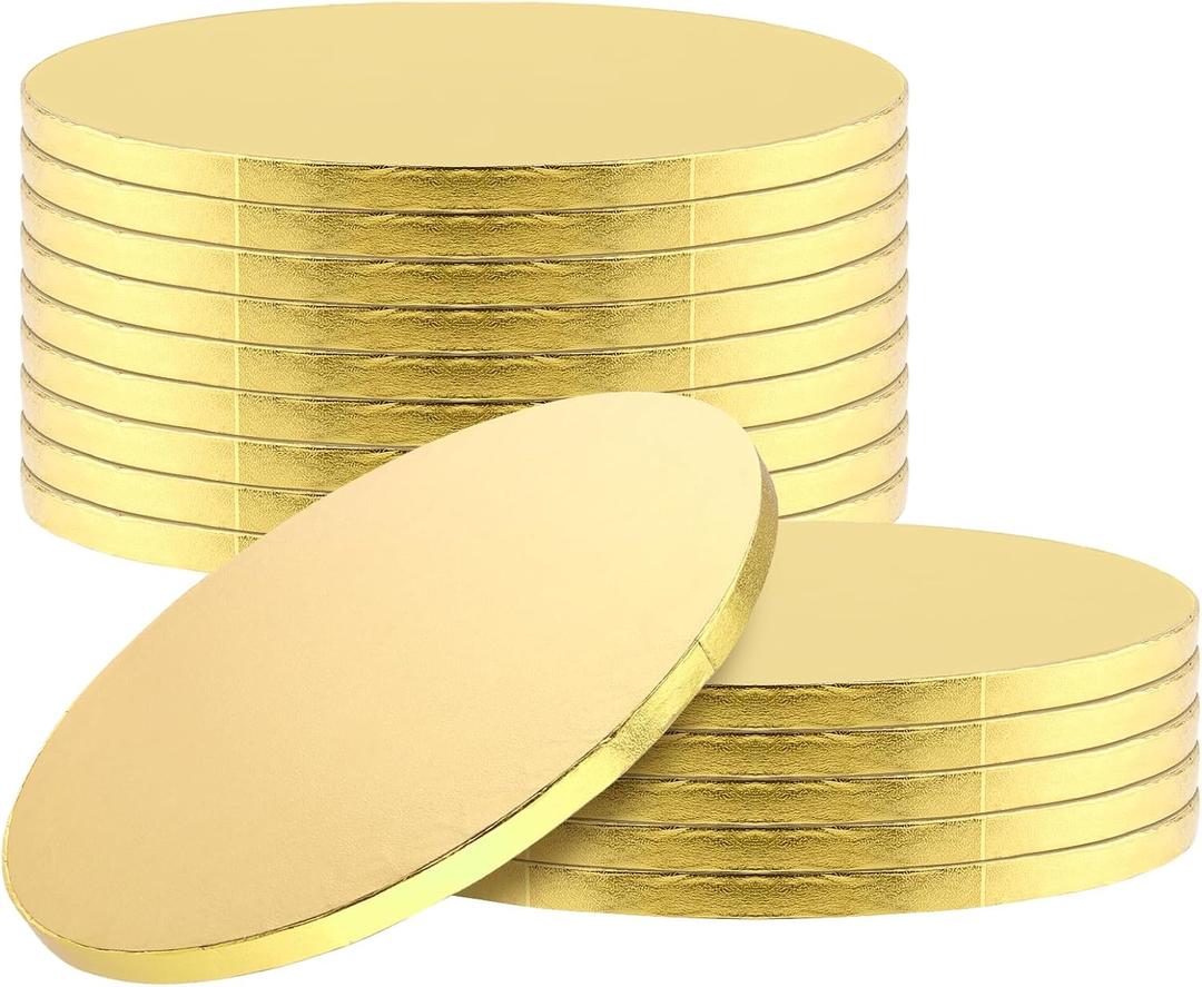 MANCHAP 15 PCS 12 Inch Cake Board Drums, Gold Flat Cake Drums, Corrugated Paper Board Golden Cake Boards Rounds for Cake, Pizza