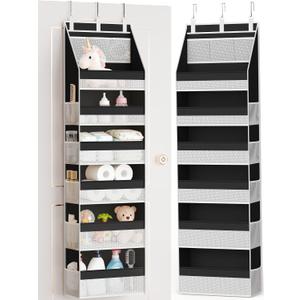 Criusia Over the Door Organizer, Heavy-Duty 6-Shelf Hanging Storage with 13 Mesh Pockets, 55lbs Capacity Behind the Door Storage for Nursery, Bathroom, Bedroom, and Dorm, Black