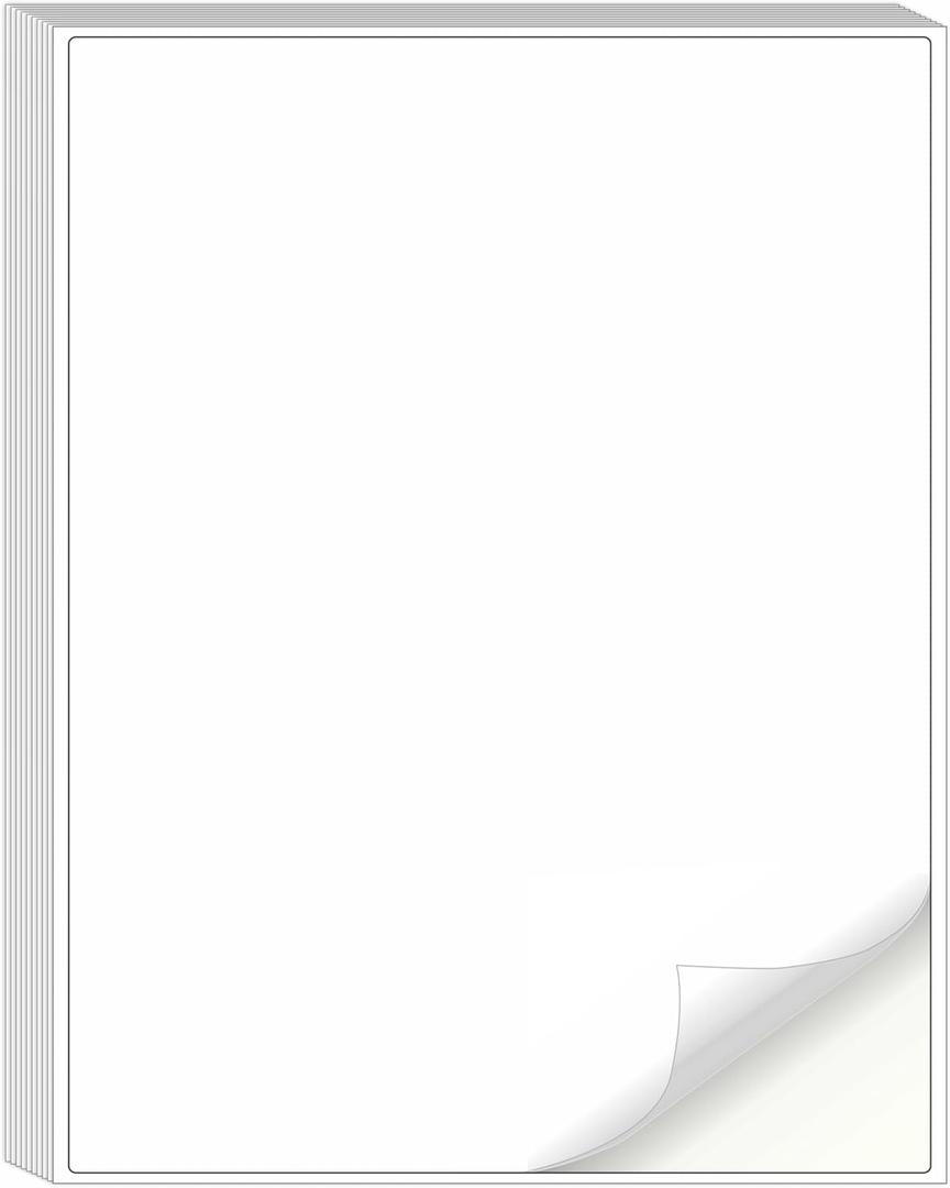 Printable Sticker Paper for Printers - 100 Sheets Full Sheet Matte Sticker Paper, 8.5"x11" Inches Letter Size Printer Paper, Compatible with Laser & Inkjet Printers