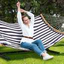 SUNCREAT Hammocks Extra Large Hammock with Stand Included, Double Hammock with Curved Spreader Bar, Black Stripes