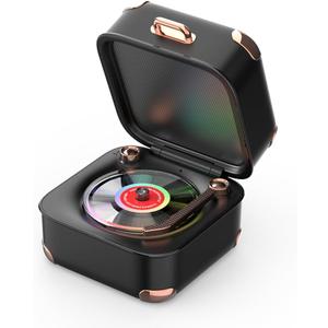 Vintage Vinyl Speaker with Colorful Lights, Music Player with 3 Modes, Bluetooth Speaker for Kids Room, Home Decor, Bedroom, Compatible with Computers & Phones (Black)