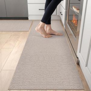DEXI Kitchen Rugs Non Slip Washable, 24x36+24x72 Absorbent Floor Mats Thin, Soft Carpet Runner for Sink Laundry, Set of 2, Beige