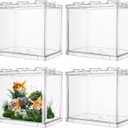 4PCS Plastic Small Betta Fish Tank, 0.6 Gallon Stackable Fish Bowl, Cube Fish Aquarium Tank for Shrimp, Turtle, Small Crab (Clear)