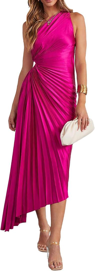 Women's Sexy One Shoulder Lrregular Dress Split Cocktail Party Maxi Dresses Medium