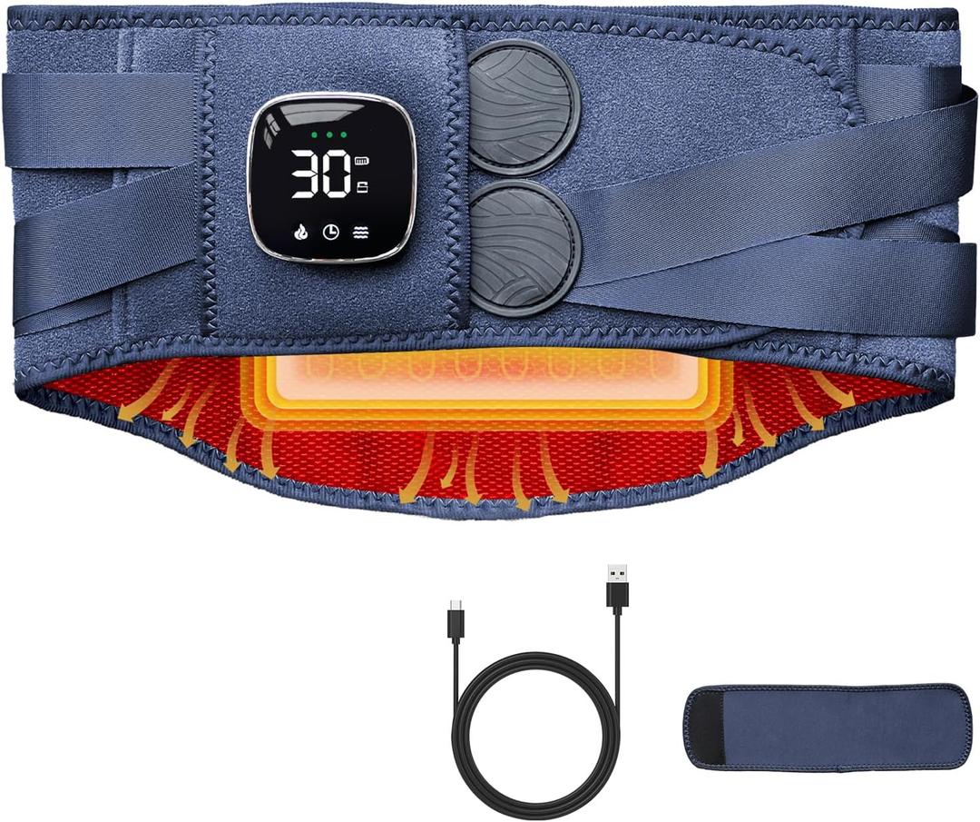 Cordless Heating Pad for Back, 60" Lower Back Massager for Pain Relief Deep Tissue, Lumbar Support Belt with 3 Heat, 3 Timing, 5 Vibration, Gifts for Men Women Mom Dad