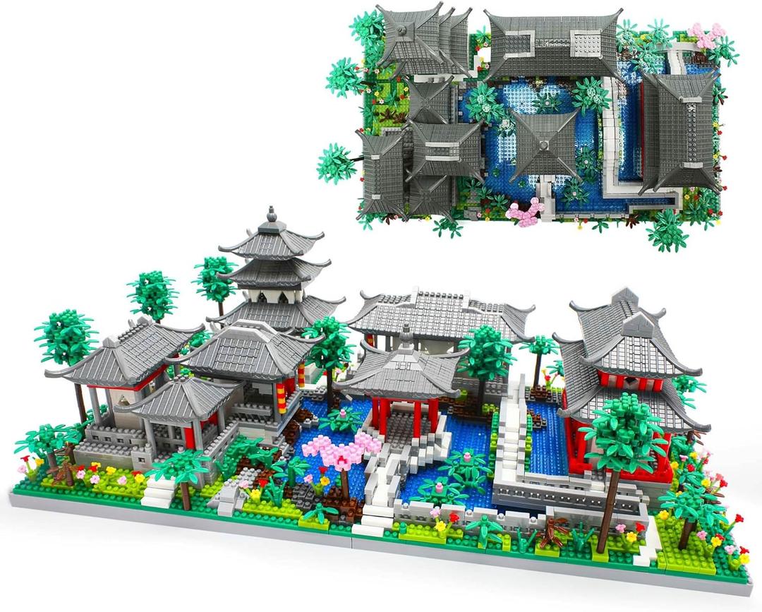 Micro Mini Chinese Architecture of Suzhou Garden with Cherry Blossom Tree Building Blocks Set with LED Light, Botanical Collection Building Set for Adults, 14+ Teens (3888 Pcs)