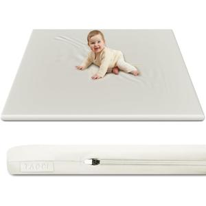 TAOCI Padded Baby Play Mat Soft Vegan Leather with Thicken Foam Mat Easy Wipe-Clean Cushioned & 2 Sides Waterproof Baby Tummy Time Playmat Fits 50" x50" Playpens, Beige 