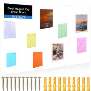 Ireer Magnetic Board Steel Magnet Bulletin Boards for Walls to Display Magnetic Notes Photos for Home Office Classroom, Pre Drilled with Screws and Dry Wet Erase Feature(White,24 x 36 Inch)