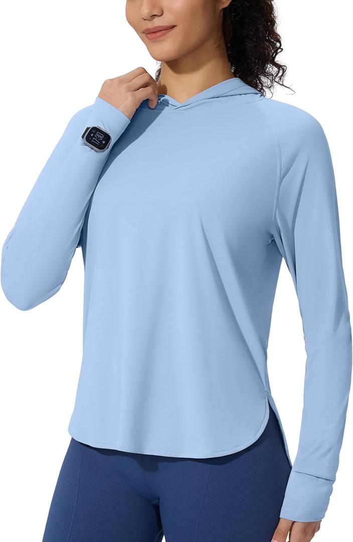 Women's UPF 50+ Sun Shirt with Hoodie SPF Long Sleeve UV Protection Clothing Lightweight Fishing Hiking Outdoor (Blue, M)