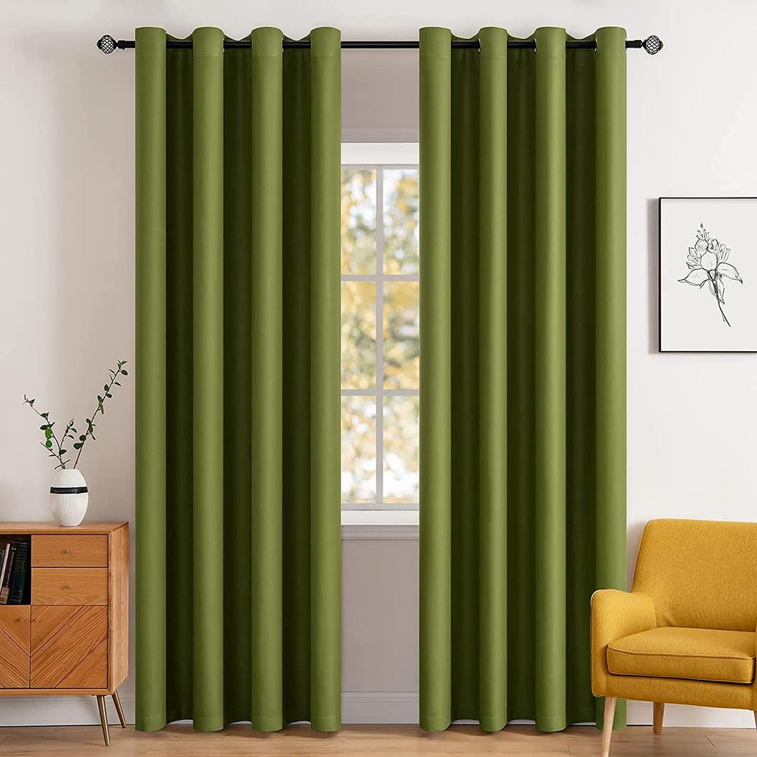 MIULEE Blackout Curtains Room Darkening Thermal Insulated Black Out Drapes Solid Window Treatment Set Grommet Top Light Blocking Curtain for Living Room/Bedroom 2 Panels 52x84 inch, Olive Green