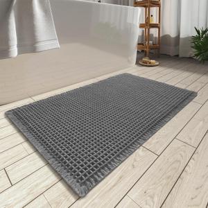 AMOAMI Upgraded Waffle Bath Mat, Super Absorbent Non Slip Bath Mats for Bathroom Floor, Washable Bathroom Rugs with Tassels, Rubber Backed Bathroom Mats, Ultra Soft, 24" x 36", Dark Grey