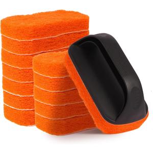 14-Piece Griddle Cleaning Kit for Blackstone and Camp Chef, Non-Scratch Scouring Pads for Cleaning Kitchen, Bathroom, Flat Top Grill Cleaning Kit with 13 Griddle Scrubber Pads with 1 Upgraded Handle