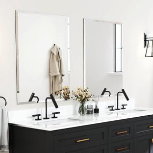 Chende 2PCS Bathroom Mirror with Beveled Edge, 20" x 28" Frameless Wall Mirror for Bedroom Vanity, Entryways, Washrooms, Living Rooms, Rectangular Horizontal or Vertical Hanging (20" x 28")