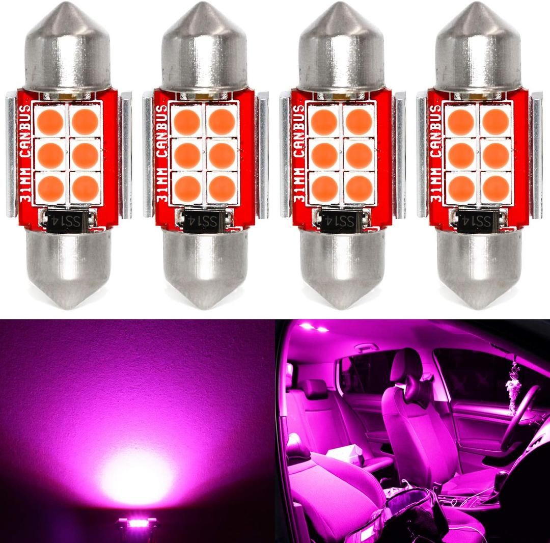 PHINLION Super Bright DE3175 LED Purple Bulb 3030 6-SMD Festoon 1.25" 31mm DE3021 DE3022 Miniature LED Bulbs for Car Interior Map Dome Trunk Courtesy Light, Pack of 4