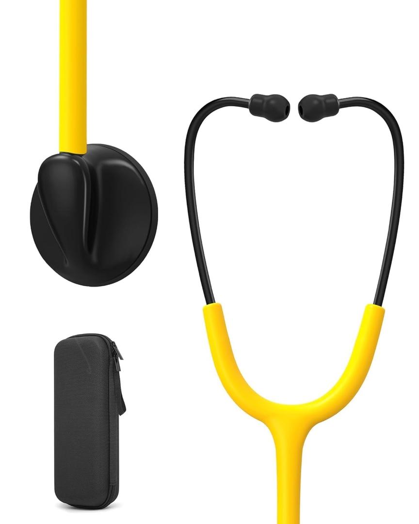 Single Head Stethoscope for Doctors/Nurses/Nursing School Students, Medical and Home Use with Accessories Name Tag, FSA HSA Eligible (Yellow Tube, with EVA Case)