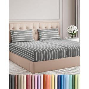 Split King Size 5 Piece Sheet Set - Comfy Breathable & Cooling Bed Sheets Set - Hotel Luxury Bedding for Women, Men, Kids, Teens, Boys & Girls - Deep Pockets & Wrinkle Free - Oeko-Tex - Grey Stripes 3
