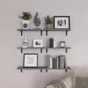 WOPITUES Wood Floating Shelves Set of 6, Shelves for Wall Decor, Farmhouse Shelf for Bedroom, Bathroom Storage Shelves, Book Shelves for Living Room,Grey