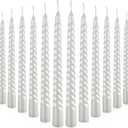 BBTO 12 Pcs Christmas Advent Spiral Candle Unscented Metallic Taper Candles Dripless Twist Candles Metallic Dinner Birthday Candle for Home Birthday Wedding Party Holiday Decor (White, 8 Inch)