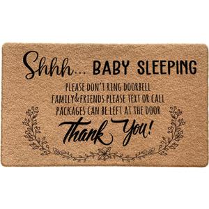 Funny Door Mat, Shhh Baby Sleeping Please Don't Ring Doorbell Doormat for Front Door Outdoor Outside Entrance Porch, Funny Welcome Mats Doormats Outside, 17x30 Inches