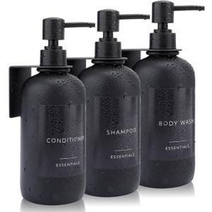 Nellyke Shampoo and Conditioner Dispenser Bottles Set, Shower Soap Dispenser No Drill Wall Mounted, 3 Pack 21 OZ Black Shampoo Bottles with Black Pump for Shower Bathroom Kitchen (7 Fl Oz (Pack of 3))
