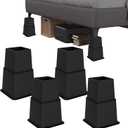 Heavy Duty Bed Risers - Set of 4 Adjustable Furniture Risers, Elevation Heights of 3, 5 & 8 Inches, Supports Up to 1,300 lbs for Bed, Couch, Table & Chair