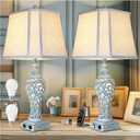 Table Lamp Bedside Lamps Set of 2, 28.5'' Luxsight Farmhouse Table Lamps for Bedroom, Lamps for Nightstands with Night Lights, with USB C+A Ports, Rustic Lamp for Living Room, Bulb Included