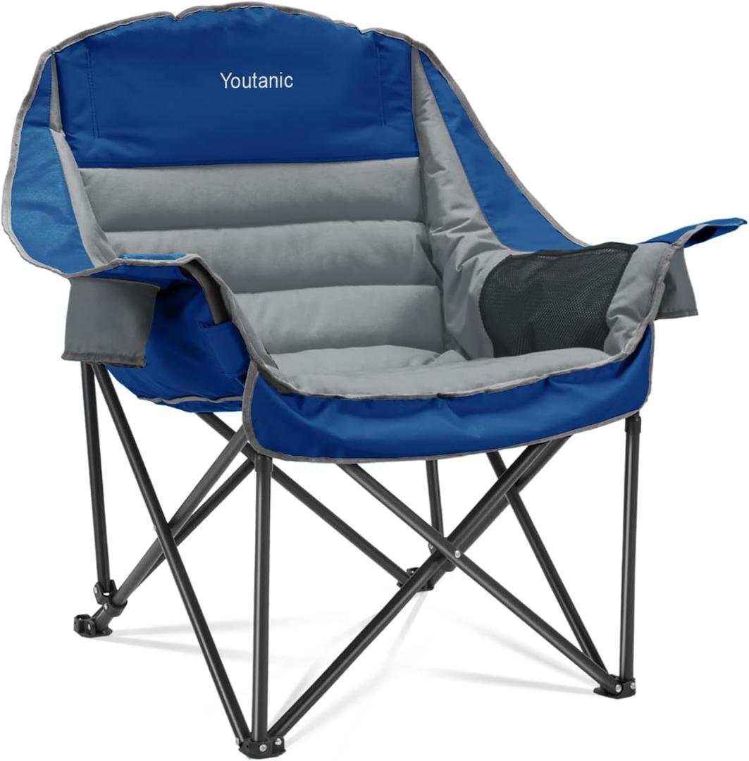 Oversized Camping Chair, Portable Folding Camping Chairs with Side Pocket, Cup Holder and Carry Bag, Heavy Duty Outdoor Camping Chairs for Adults, Fishing, Sports, Trip, up to 400lbs, Style 6 (Gray/Dark Blue)