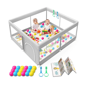 Baby Playpen with Mat, 50x50 Inch Playpen with Mat Waterproof for Babies and Toddlers Play Pen Playards Safety Gate Fence Active Center Indoor, Grey 