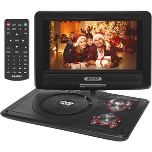 11.5" Portable DVD Player with 9.5" Swivel Screen, 5-Hours Rechargeable Battery,Car DVD Player,Support CD/DVD/SD Card/USB,Regions Free,Dual Speakers, Black